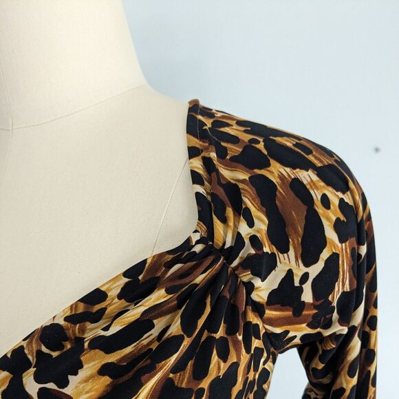 Normal Kamali Wrap Dress M Brown Short Leopard Animal Print Work Career Sleeve - Picture 9 of 12